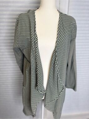Iridium Striped Open-Front Cardigan Sweater - Black & Cream 1295